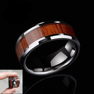 Letdiffery 8mm Wood Grain Stainless Steel Smooth Men Rings Never Fade Party Jewelry Rings