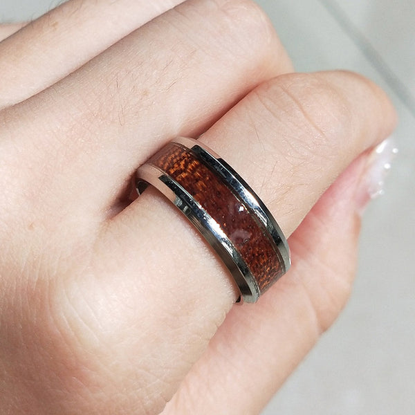 Letdiffery 8mm Wood Grain Stainless Steel Smooth Men Rings Never Fade Party Jewelry Rings