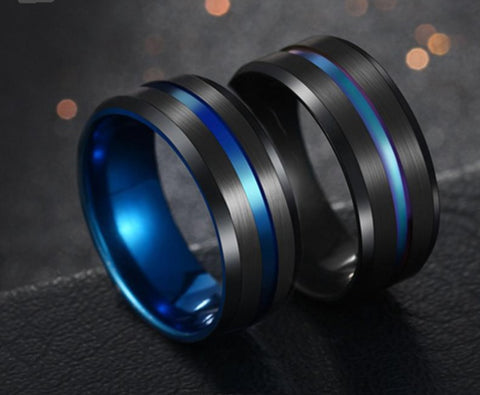 Letdiffery Blue  Groove Rings Stainless Steel Midi Rings For Men Charm Male Jewelry Party Gifts