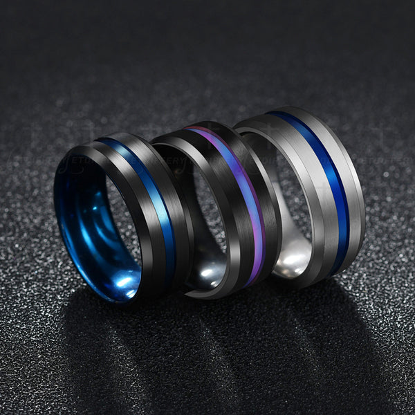 Letdiffery Blue  Groove Rings Stainless Steel Midi Rings For Men Charm Male Jewelry Party Gifts