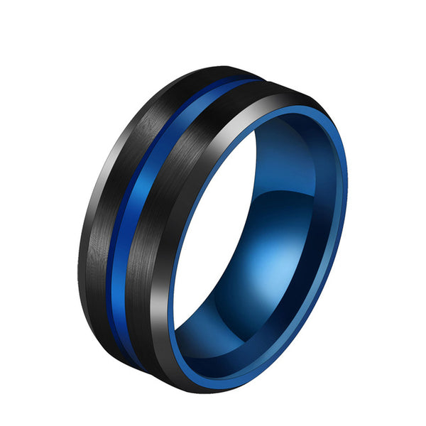 Letdiffery Blue  Groove Rings Stainless Steel Midi Rings For Men Charm Male Jewelry Party Gifts